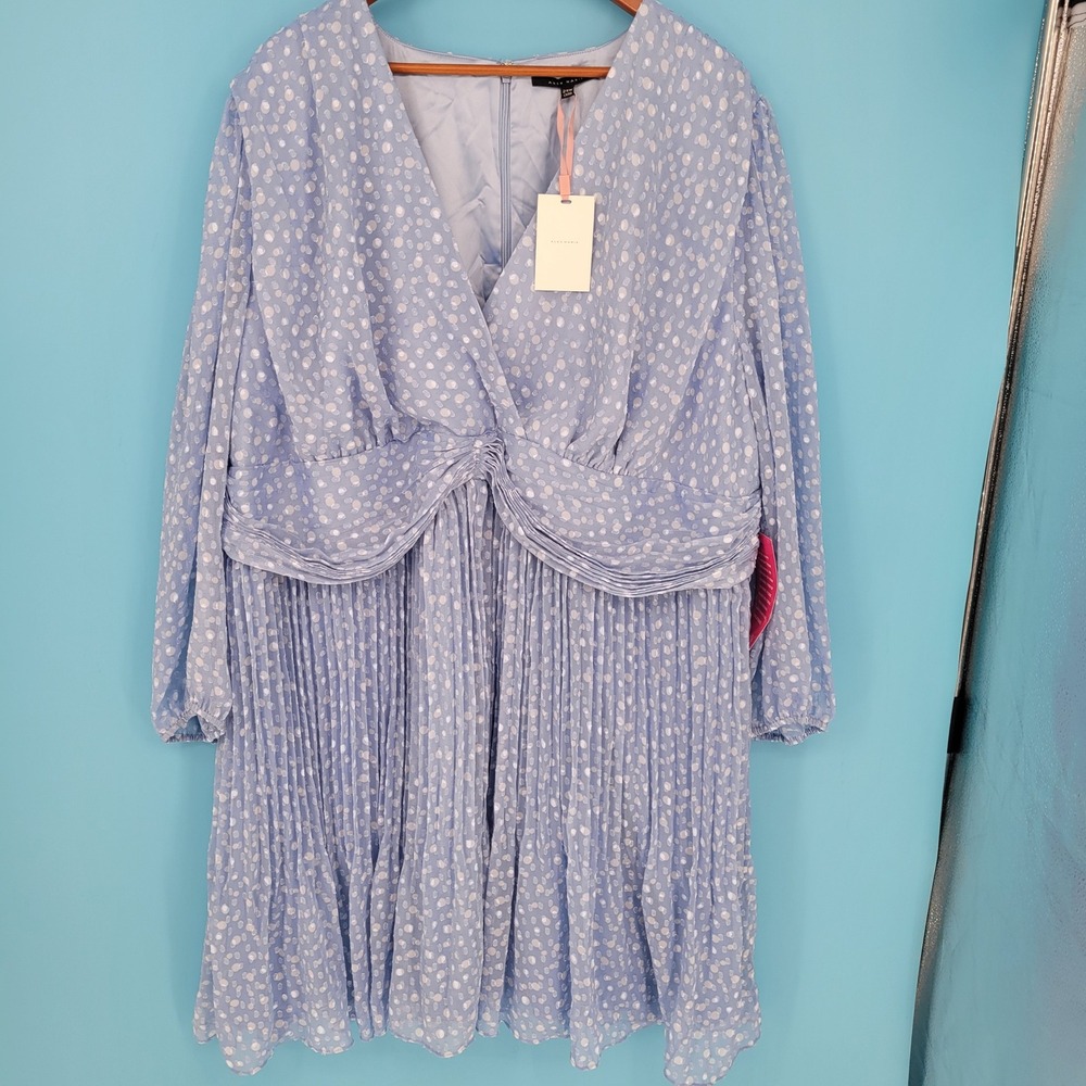 Alex Marie Mia Light Blue Chiffon Pleated Dress New With Tags 24W plus size